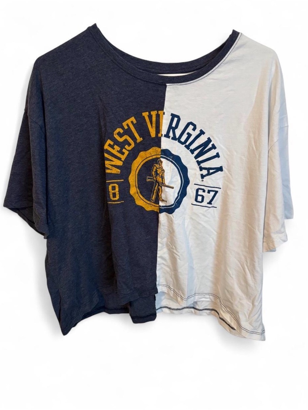 Captivating West Virginia Mountaineers Split Tee Crop Shirt XL WVU